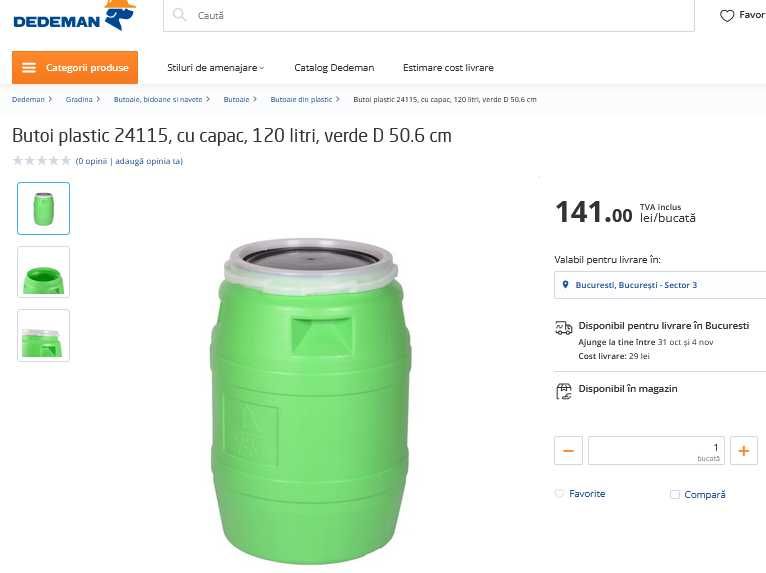 Butoi 120 litri Plastor cu robinet