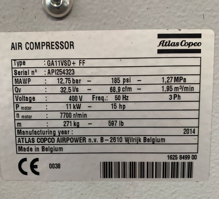 Compresor cu surub Atlas Copco 11 kw
