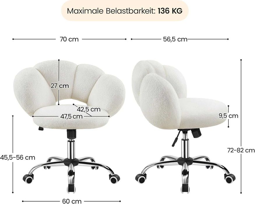 Scaun de birou ergonomic reglabil, tip floare, alb |R 592871 White