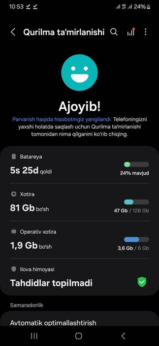 Samsung a15 aybi yoʻq