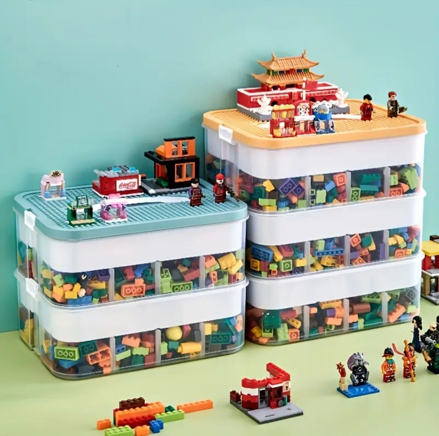 Кутия за съхранение на Lego органайзер за Lego части на 3 нива
