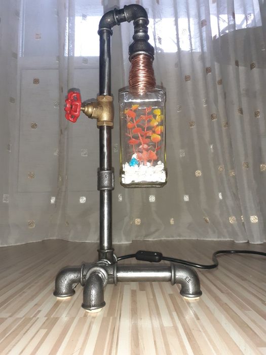 Lampa/ veioza tip industrial / steampunk, bec led, homemade.