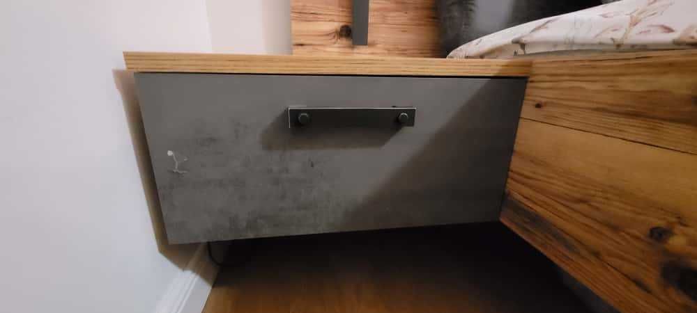 Pat Dover, 180x200 cm, 2 noptiere incluse, LED,  Gri /Lemn antichizat