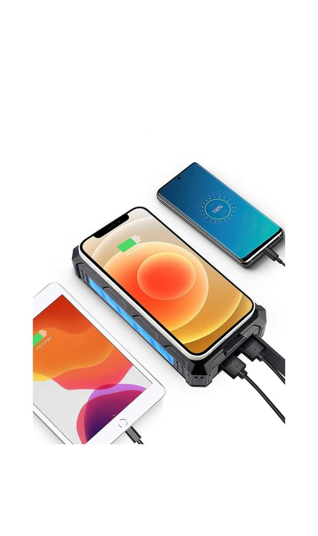 Външна батерия 36000 mAh, соларен Powerbank с Qi безжично зареждане