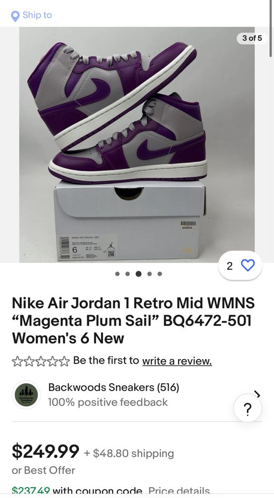 Nike air jordan 1 mid amethyst ash/red plum/sail