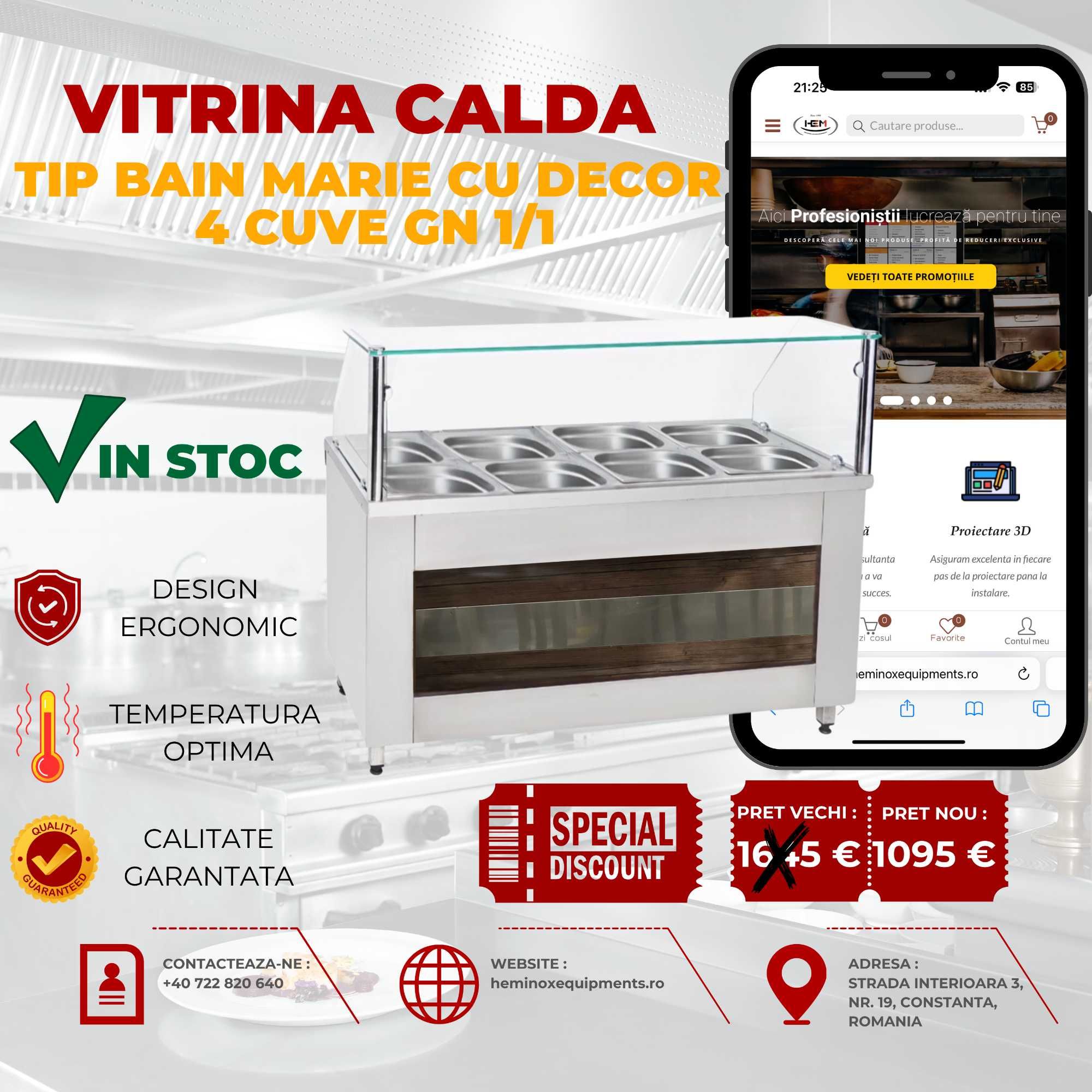 Vitrina Calda Cu 3, 4, 5 Cuve Diverse Modele In Stoc