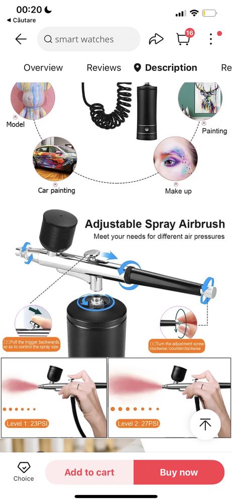 Airbrush air brush unghii mini compresor portabil aer cu acumulator