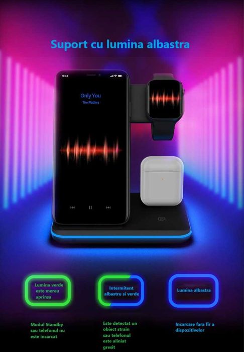 Incarcator Wireless,15 W,  Compatibilitate, Suport incarcare fara fir,