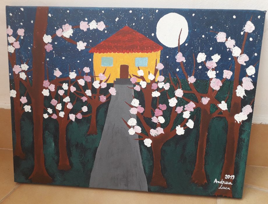 Tablou in acrilic - casa in livada