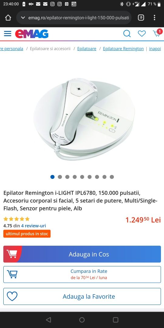 Epilator Remington i-LIGHT IPL6780, 150.000 pulsatii