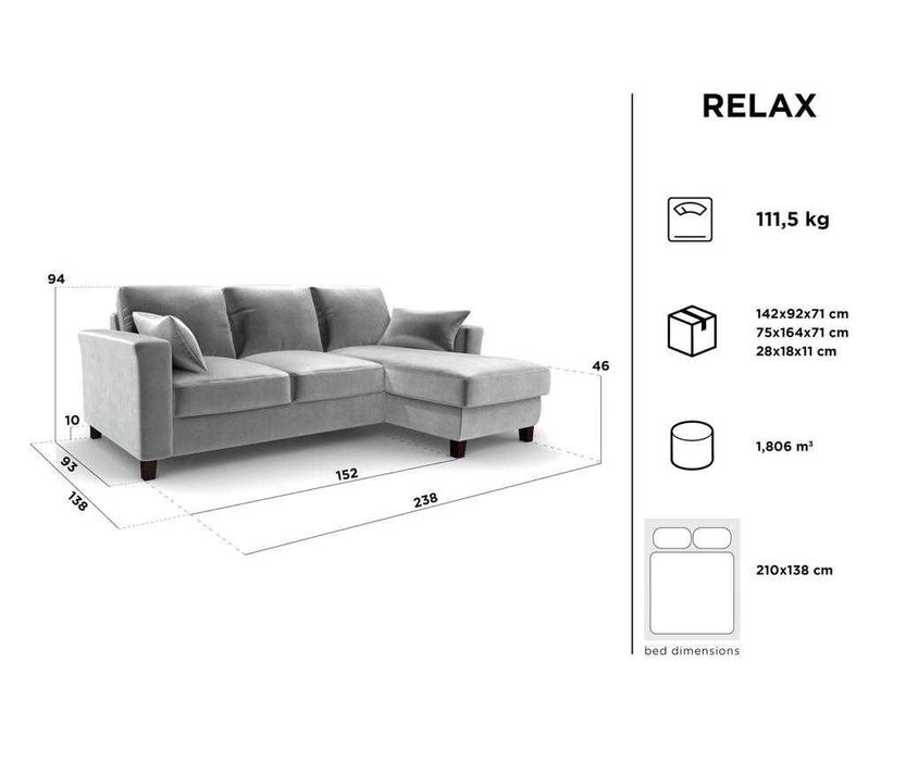 Coltar reversibil si extensibil Relax Light Grey
