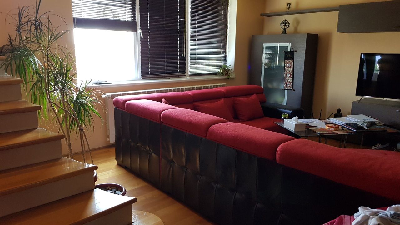 Coltar/canapea piele+stofa rosu