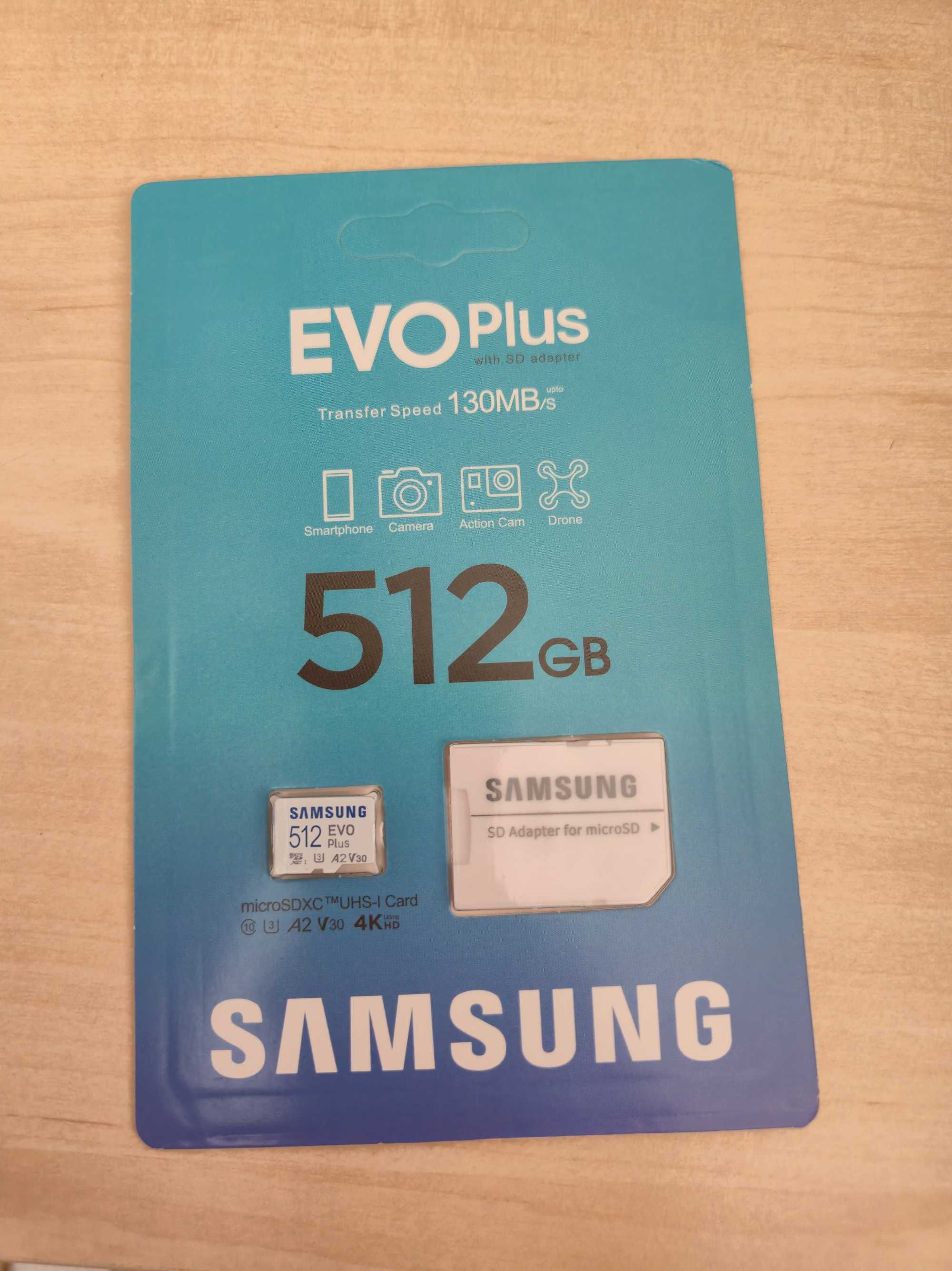 Карта памет Samsung EVO Plus, microSDXC, UHS-I, 512GB, Адаптер