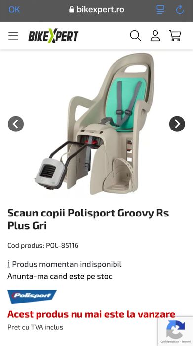 Scaun de bicicleta - Groovy 9-22 kg