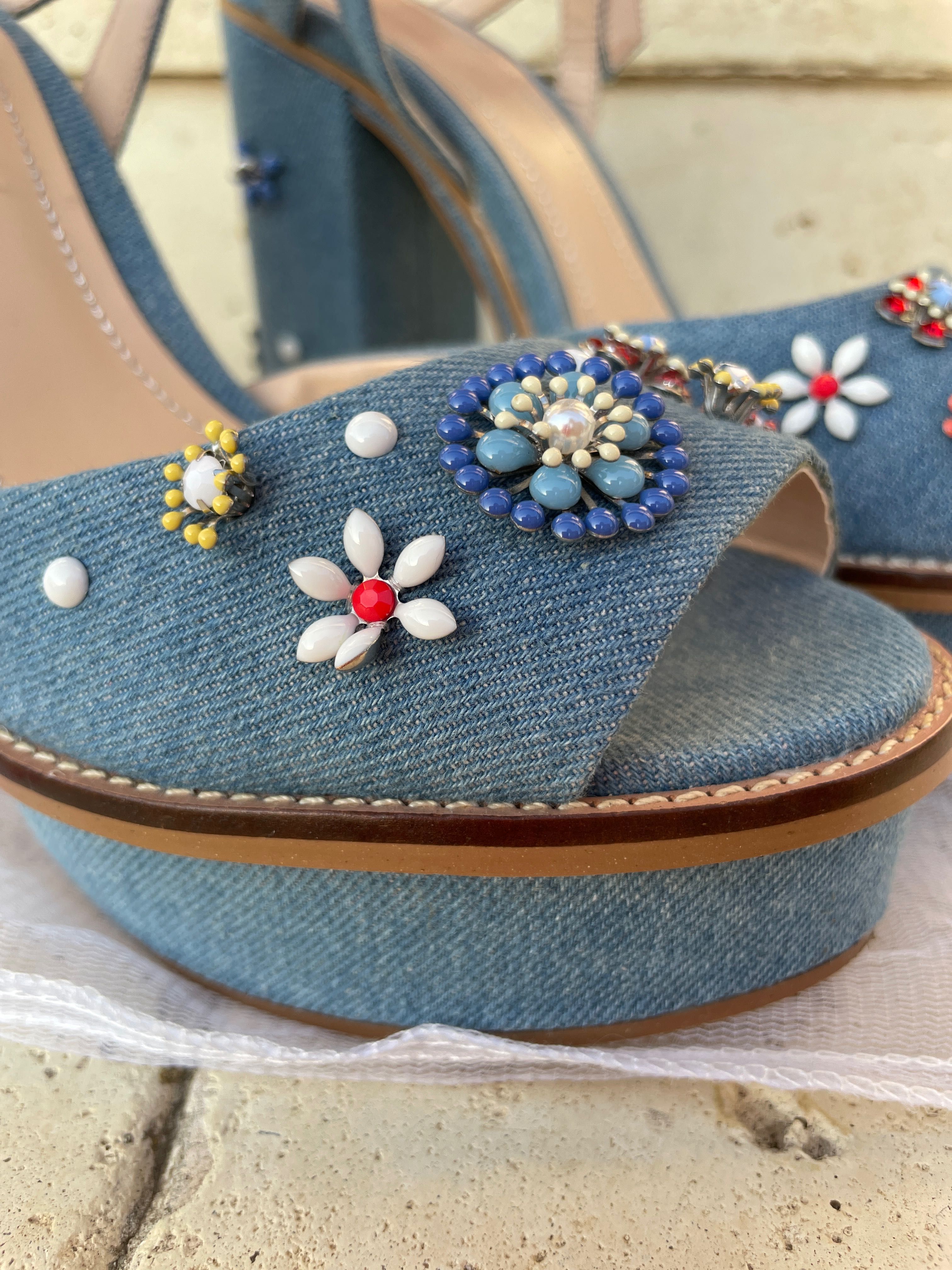 Sandale Zara denim margele