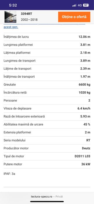 De vanzare sau da inchiriat nacela tip foarfeca 4x4