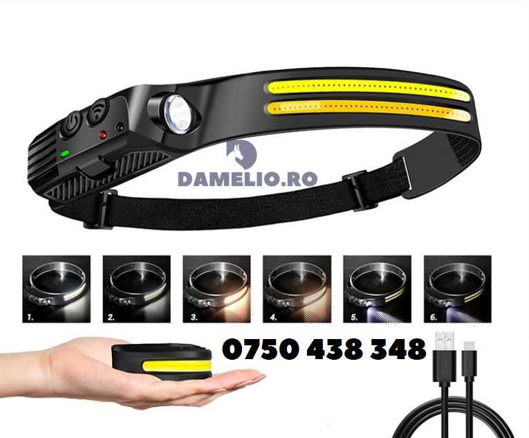 Lanterna frontala LED cu 2 benzi 1200 mAh 600 lumeni, 2 culori LED