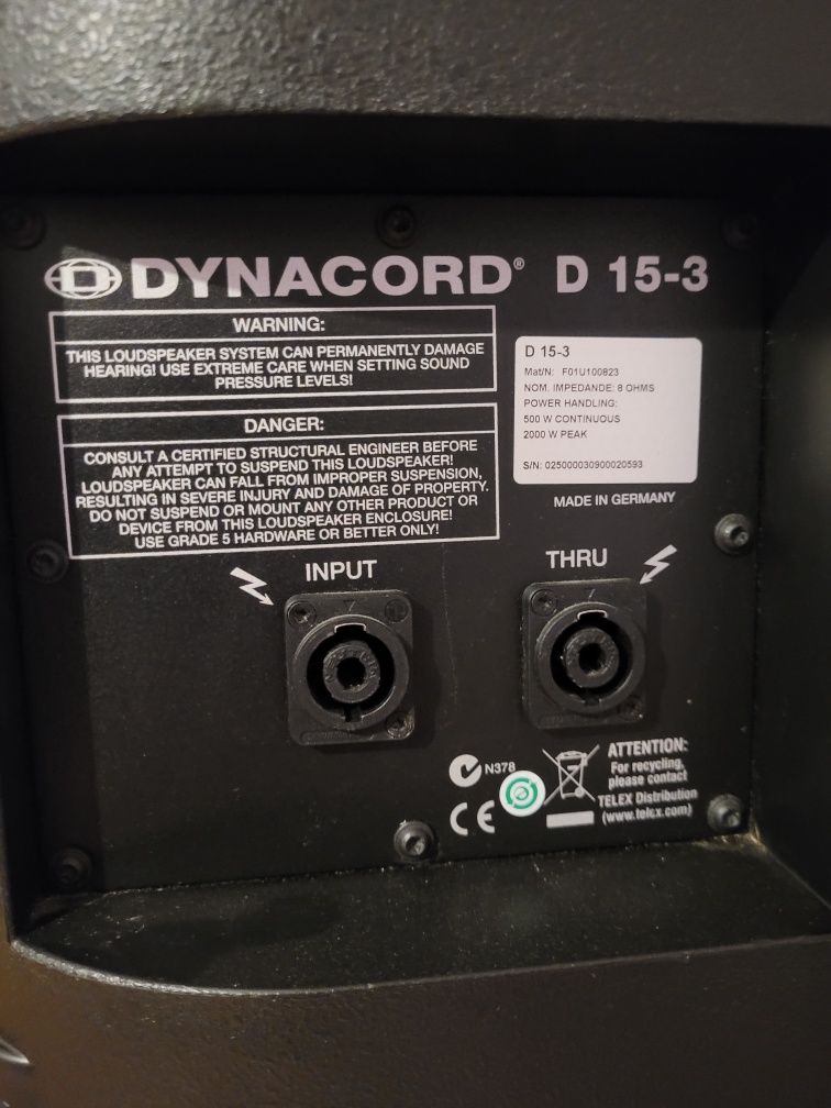 Vand Dynacord D-lite 15-3 pasive coriginal fbt rcf jbl vl 152e