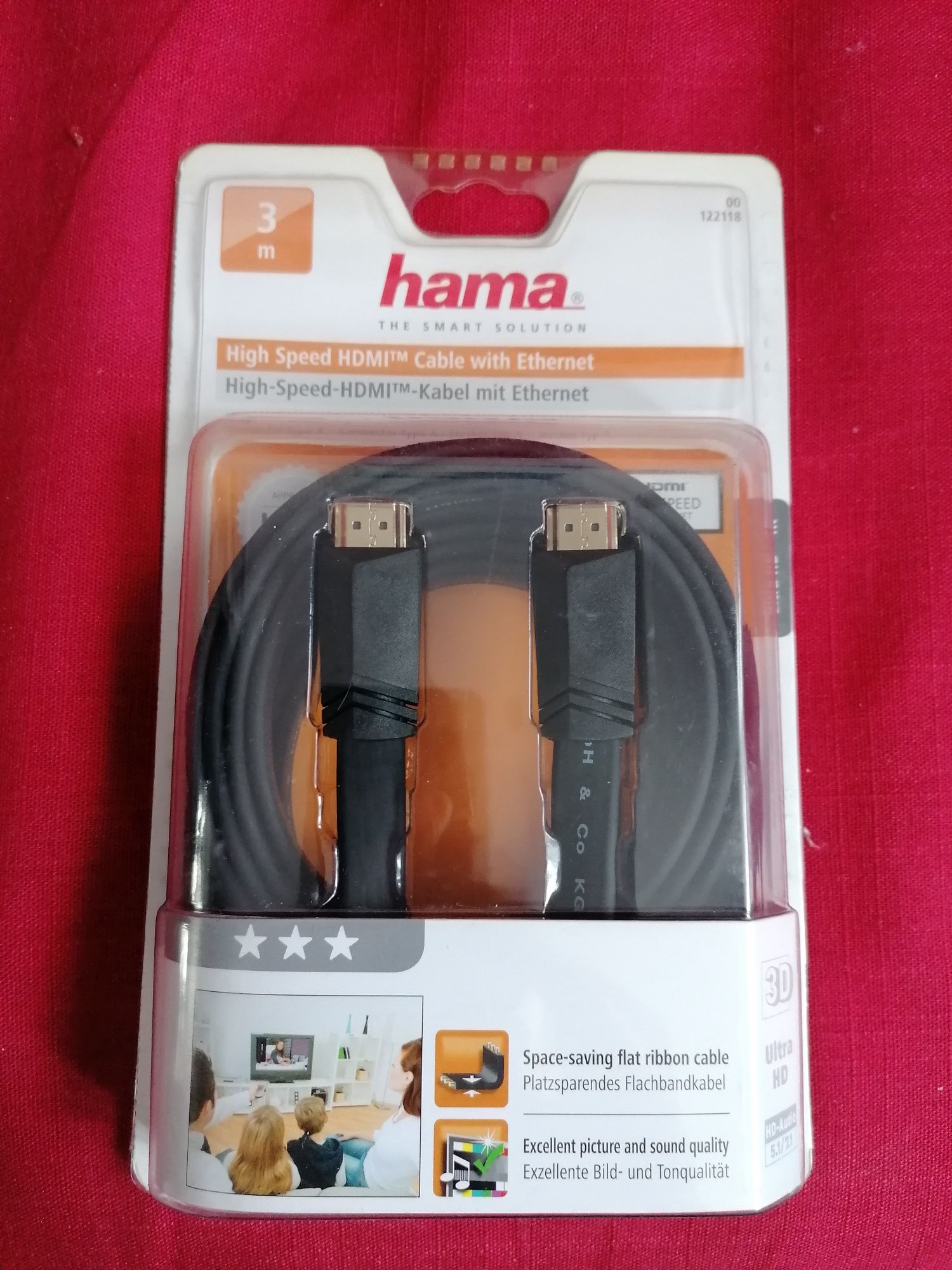 Cablu hdmi hama 3m aurit plat internet arc