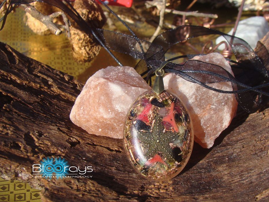 Pandantiv Oval cu Onix Negru, Coral Rosu, Apatit, Turmalina Multicolor