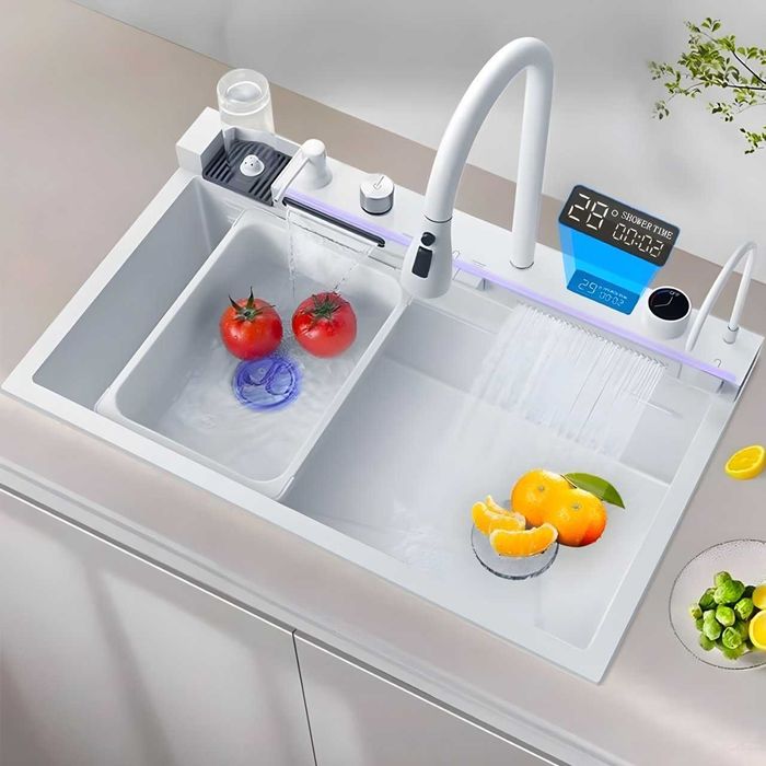 Chiuvetă Bucătărie Smart Multifuncțională Albă Inox (6F) - AQUA 3