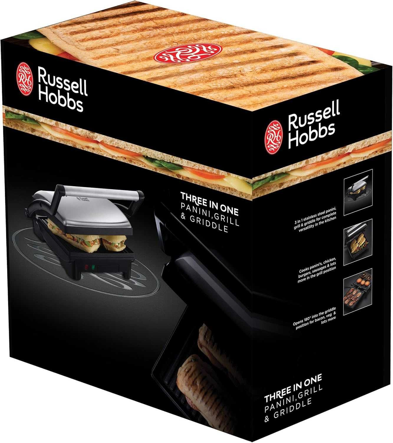 Електрическа скара грил Russell Hobbs, Отваряне до 180 градуса, 1800W