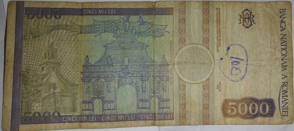 Vand bancnota 5000 lei 1992 seria A