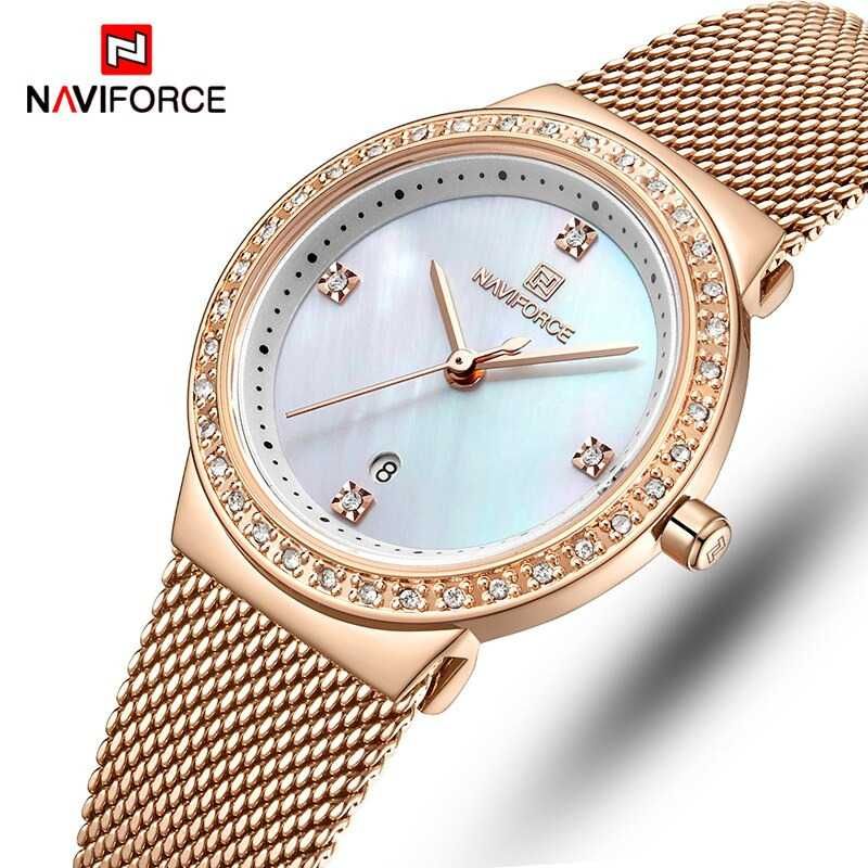 Елегантен дамски часовник Naviforce, 32 мм, Златист/Бял