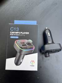 Modulator FM C13 cu bluetooth, 2 usb-uri + usb C si leduri RGB