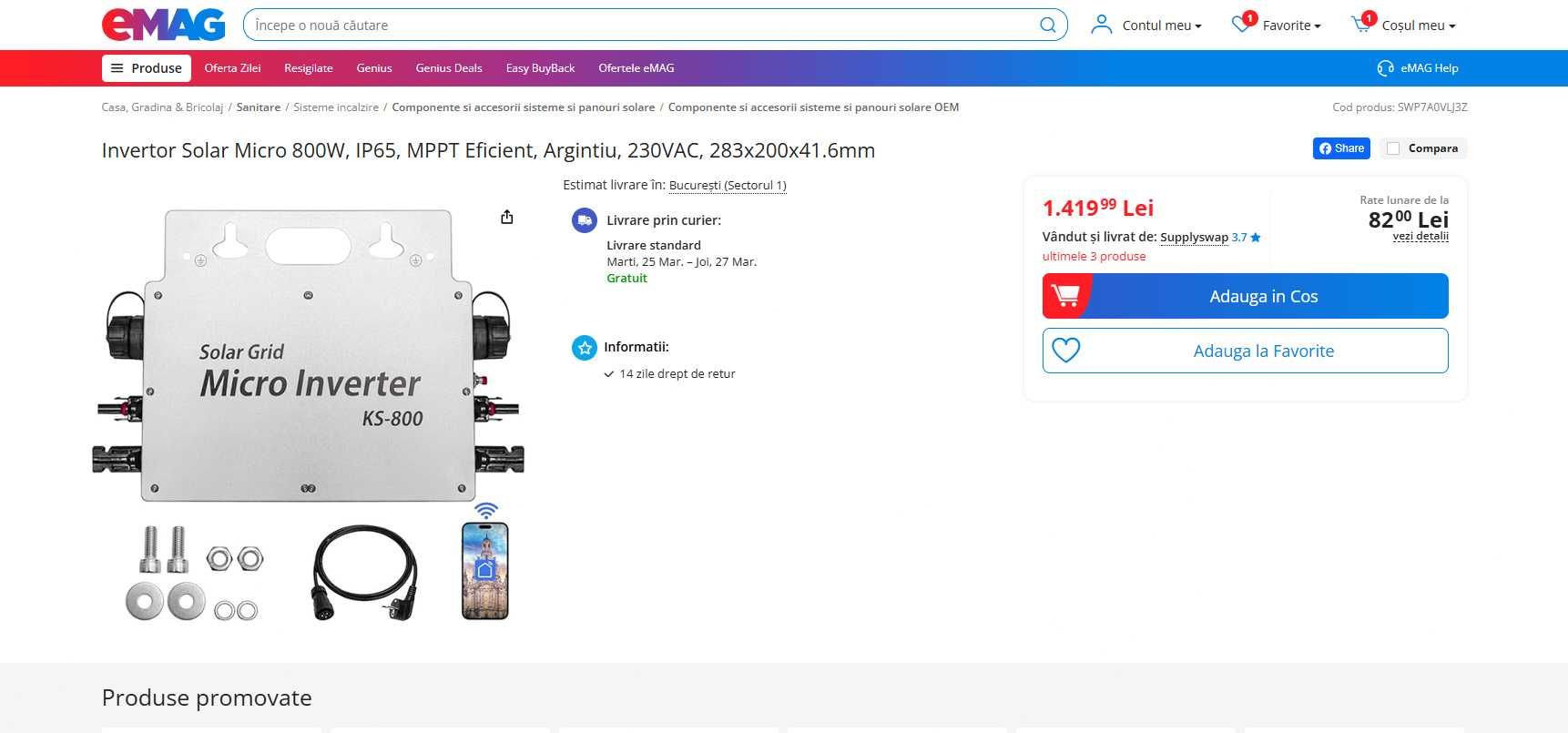 Micro Inverter solar 800W, WiFi+APP, 99.5 Eficenta,REDUS de la 1420RON