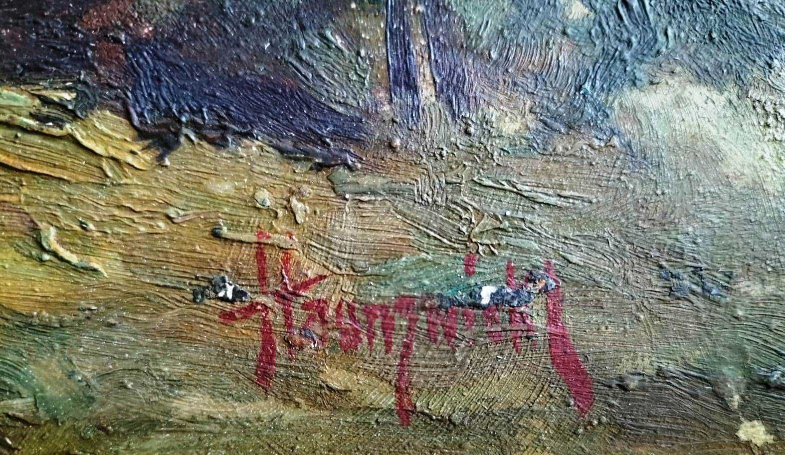 Tablou – veche pictură cu peisaj montan semnată