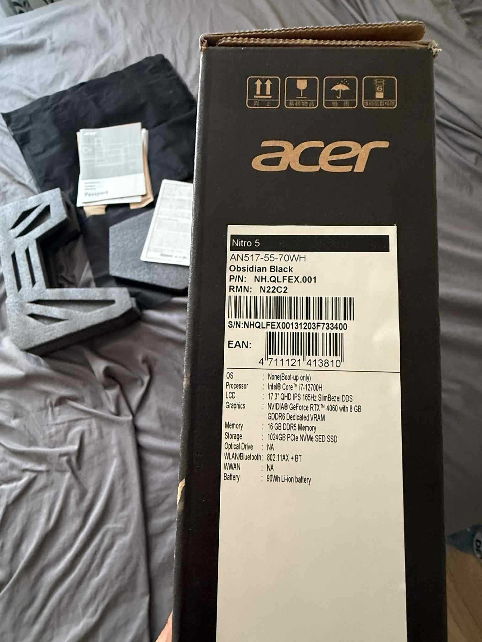 Acer Nitro5 (17.3” QHD 165Hz)/i7-12700H/RTX 4060/16GB/1TB SSD/Гаранция