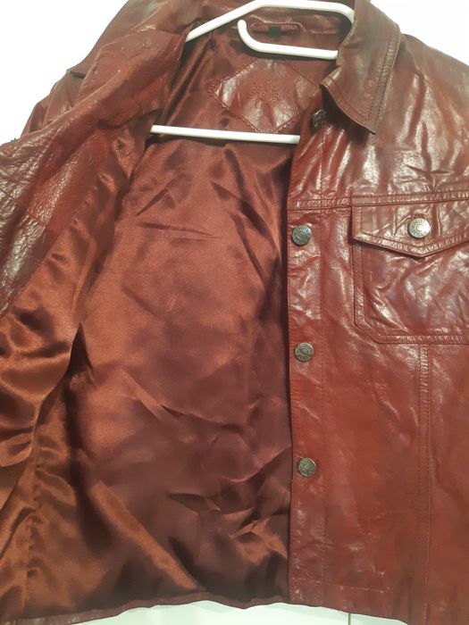 Jacheta dama piele naturala usor lucioasa grena