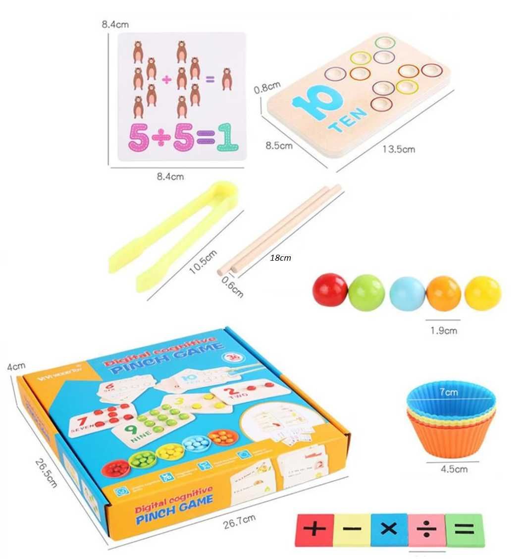 Дигитална дървена игра с топчета , математика , кошнички и пинсети