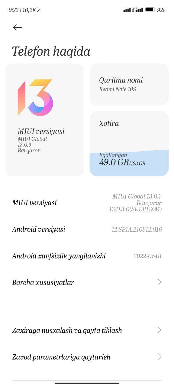 redmi note 10S sotiladi 8/128