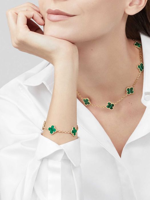 Van Cleef & Arpels VCA Rose Gold Green Alhambra 10 Motifs Дамско Колие