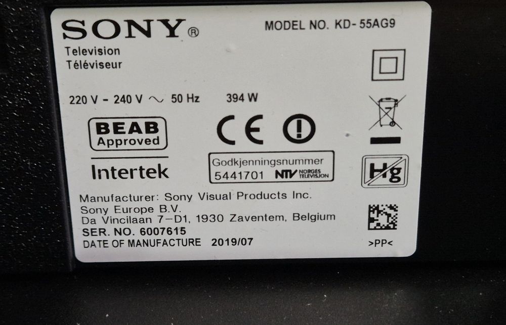 Sony KD-55AG9 OLED, Android, 4K, UltraHD, Smart, WiFi