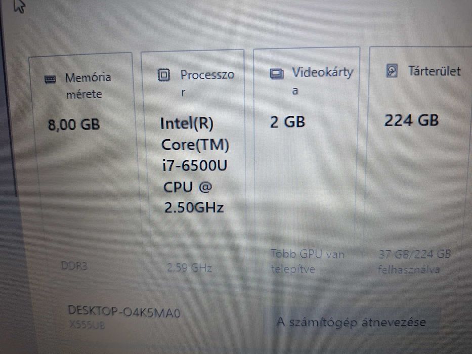 ASUS laptop – i7, 8GB, SSD 240GB, GeForce 940M