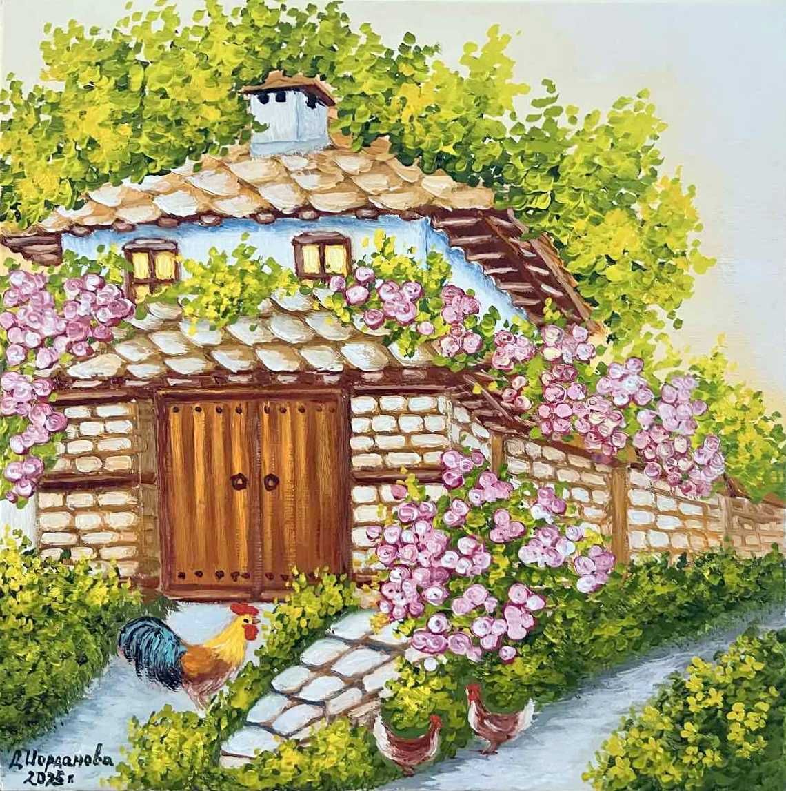 "Когато розите цъфтят", авторска маслена картина