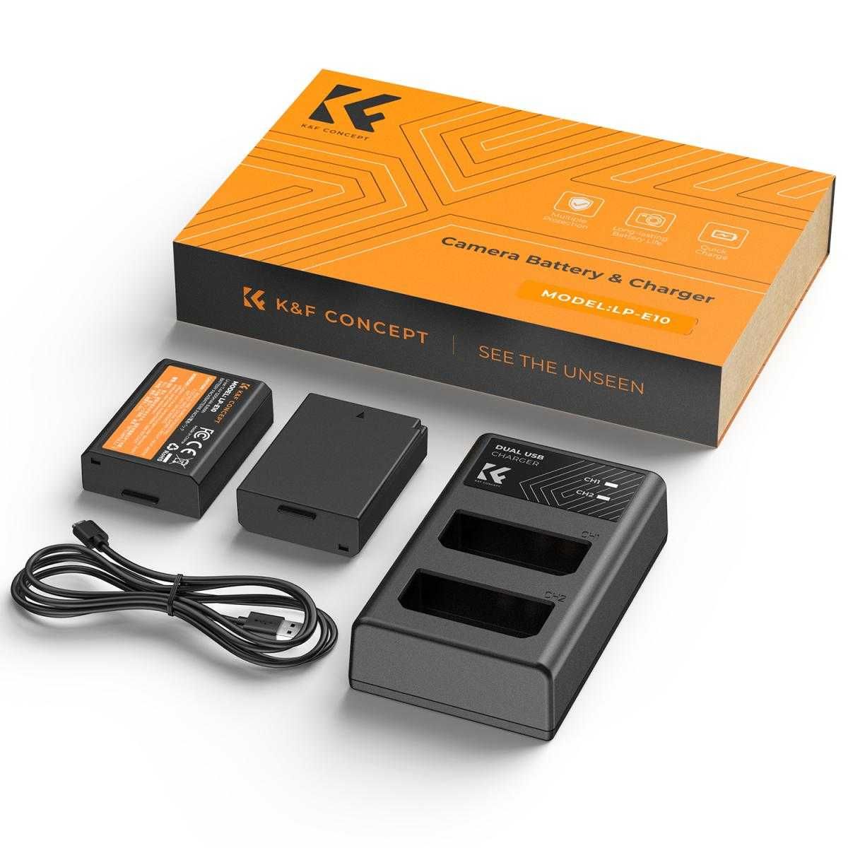 Комплект 2 батерии LP-E10 + зарядно K&F Concept