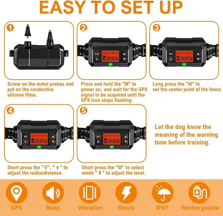 Безжична GPS електронна ограда за куче UCATQ до 900м IPX7