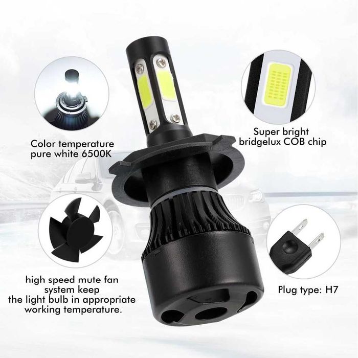 Oslamp Hi lo Car LED Bulbs H7 H4 100W 8000LM 6500K /Лед крушки Х7 Х4