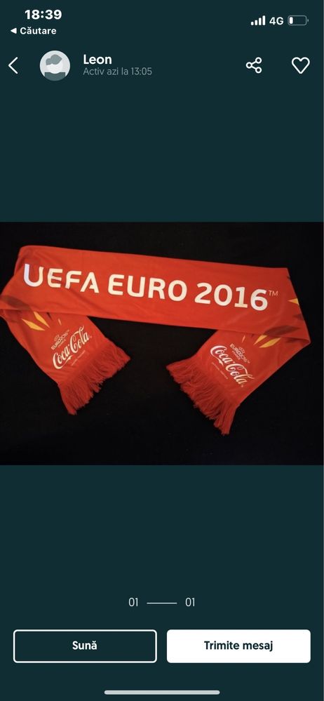 Fular tricolor UEFA euro 2016 Coca cola de colecție .