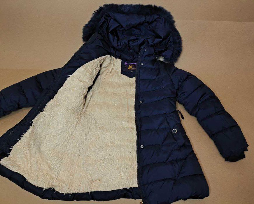 Детская куртка для девочки 7-9 лет, теплая, зимняя, капюшон, пояс