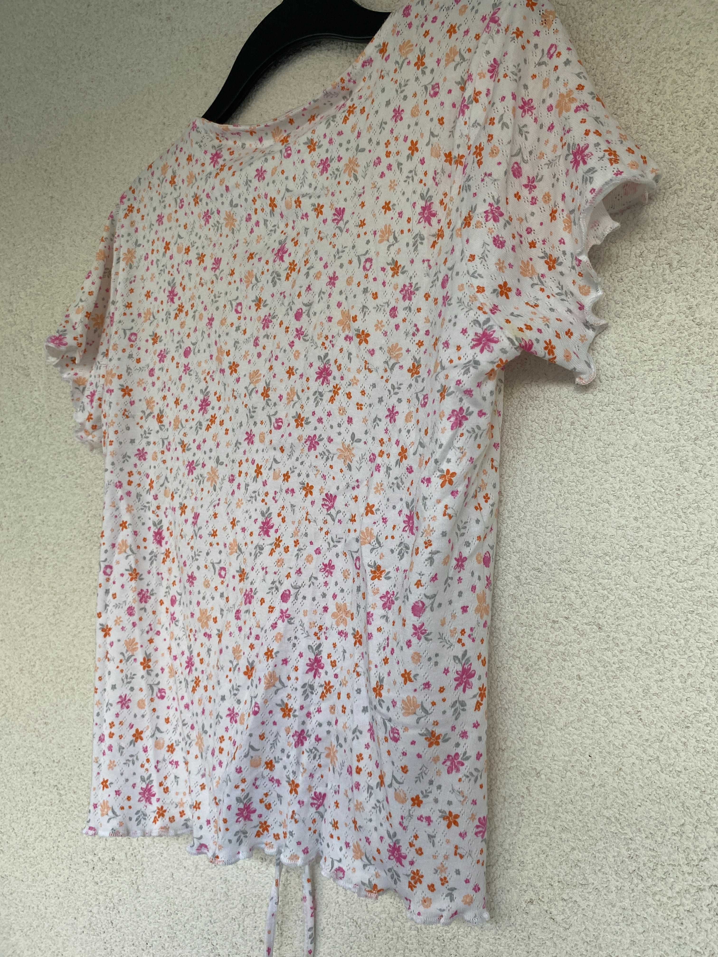 Bluza pijama 'Penti', nou, masura S/M, alb cu floricele