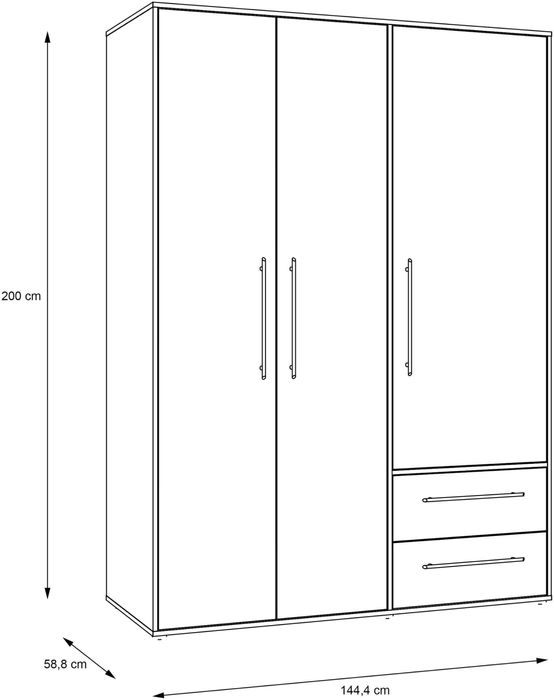 Dulap cu trei usi Tendency , Alb-Stejar , 144.4 cm