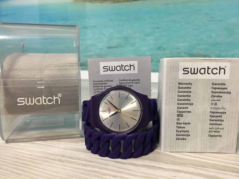 Ceas dama SWATCH nou, GV127, mov, rezistent la apa (transport gratuit)