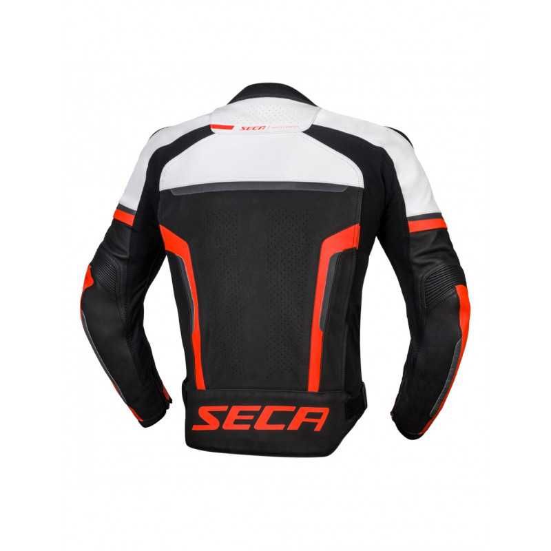 НОВО Кожено мото яке Seca Hooligan WHITE/FLUO RED