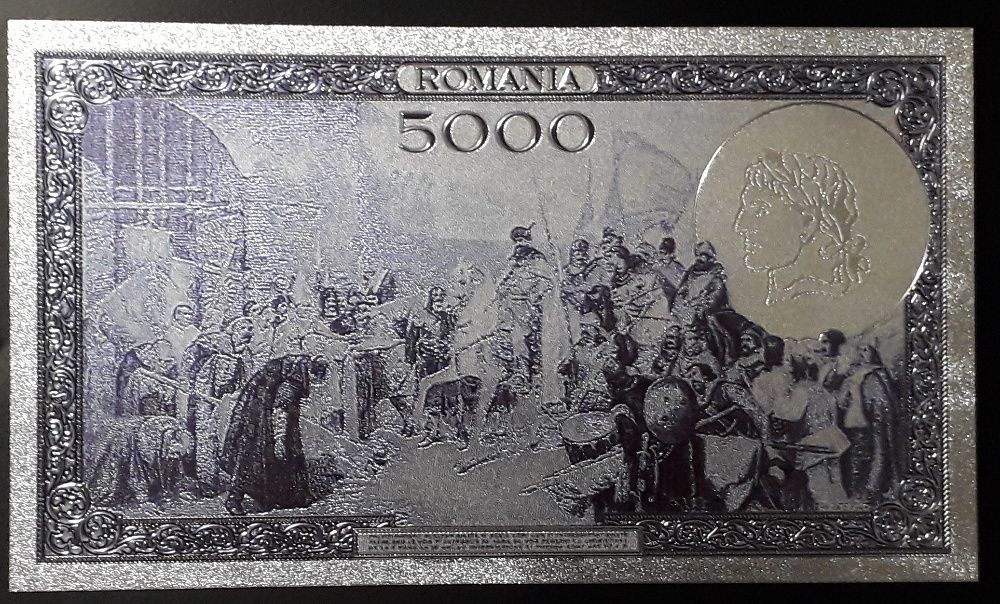 5000 lei 1931 - Bancnota polymer (plastic) placata cu Argint. 999‰