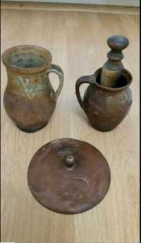 Obiecte/Vase de ceramica si zdrobitor lemn foarte vechi, de colectie